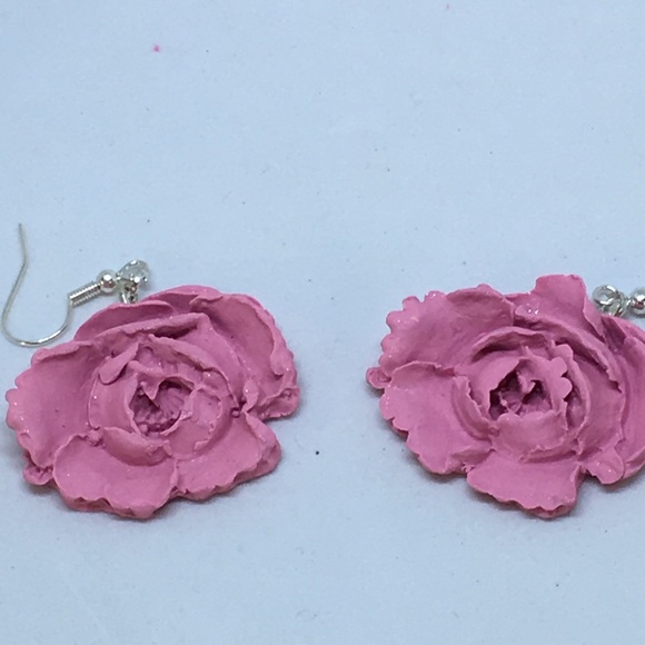 Unique Handmade Polymer Clay Flower Earrings, Handmade Clay Rose Earrings - Picture 6 of 8
